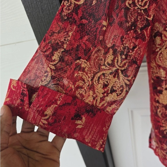 Catherines Sheer Tunic Top 2X Plus Womens 3/4 Sleeve Orange Paisely Open Front - Picture 10 of 15